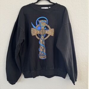 Vintage Hewlin UK Sweatshirt XL Celtic Cross Graphic JT's Classic Black‎